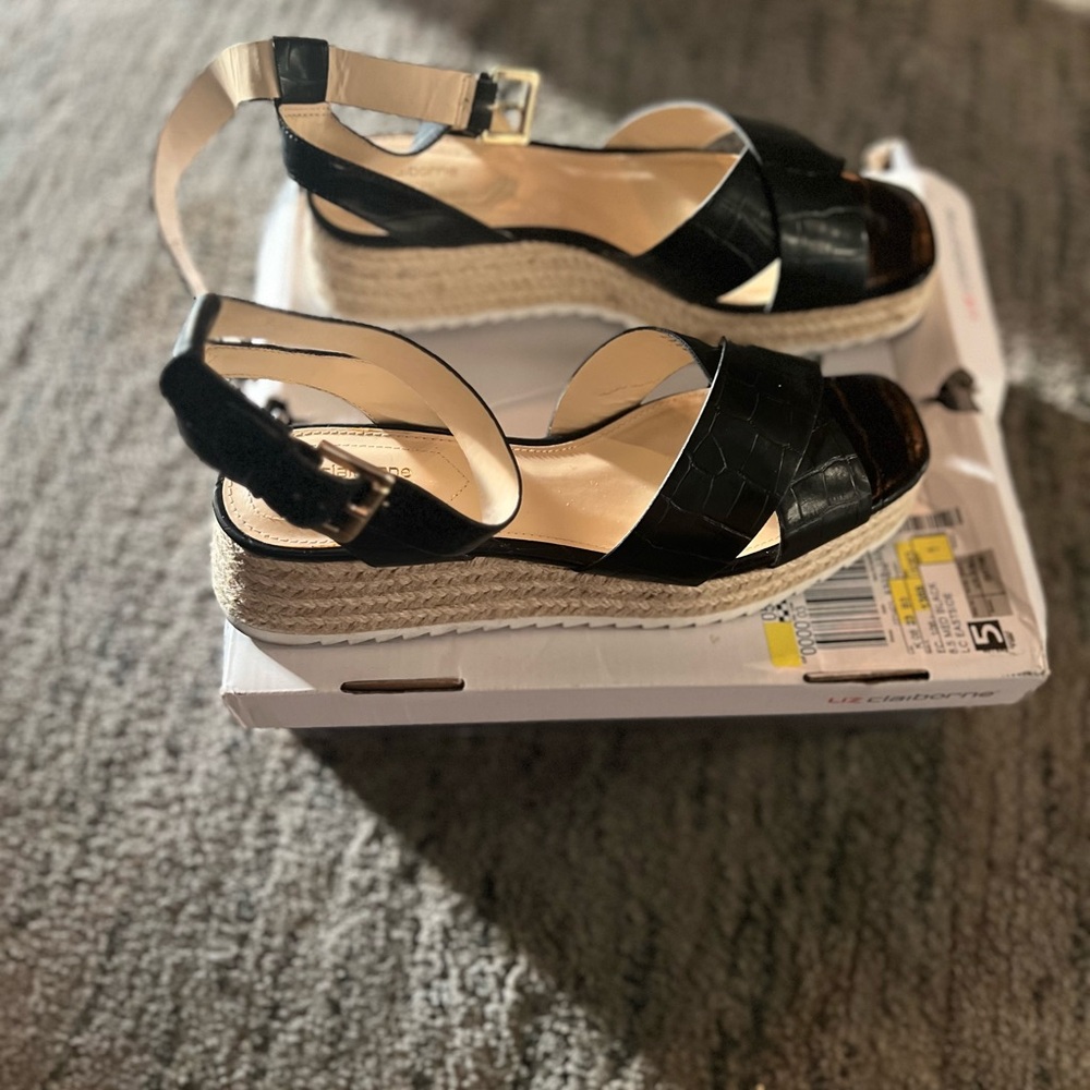 Liz Claiborne Black Espadrille Shoes with Strappy Design